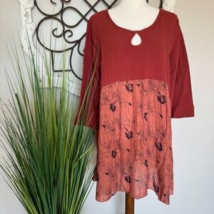 NWT PAISLEY VINE Size XL Rust Colored Blouse Top Tunic